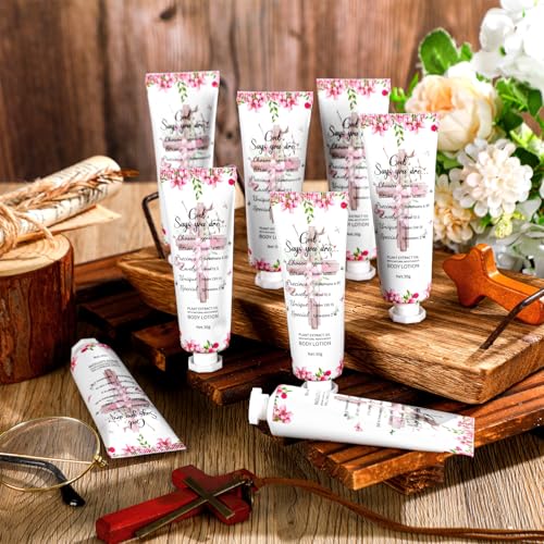 24 Pcs Christian Body Lotions Bulk Gifts for Women Breast Cancer Awareness Gifts Inspirational Bible Verse Lotion Mini Travel Christian Religious Hand Cream for Appreciation Women Teacher Mom