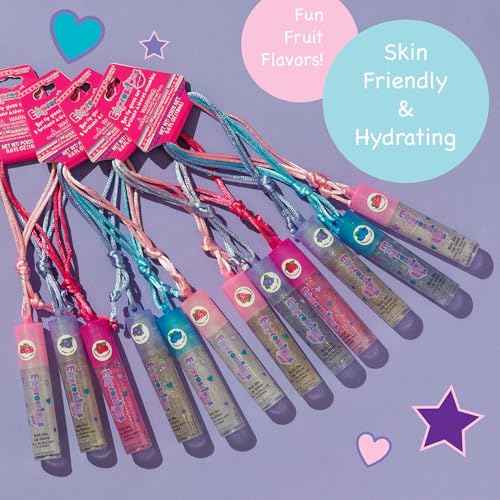 12pc Lip Gloss Necklace, Fruit Flavored Lip Gloss Set, Lip Gloss Value Pack, Teen Girls Party Favors, Non Toxic Lip Gloss Necklaces For Girls