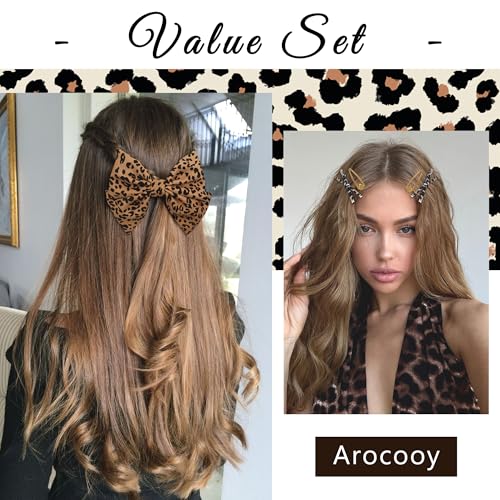 Leopard Bow Hair Clips 3 Styles Barrettes Set Brown Leopard Print Hair Bows Glitter Gold Snap Hair Clips Bowknot Alligator Clips Golden Cheetah Hair Accessories for Women and Girls