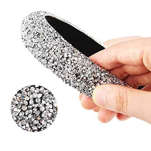 Rhinestone Headband Women Fashion Handmade Silver Headband Padded Glitter Crystal Diamond Bling Headbands Hair Hoops Beaded Jeweled Hairband Sparkle Hair Accessories