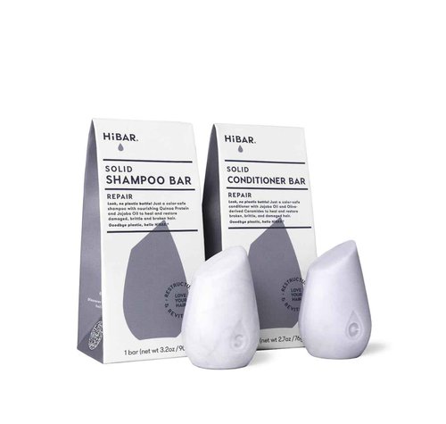 HiBAR - Repair Shampoo & Conditioner Set - For Damaged, Broken, Brittle Hair - Restore & Nourish - Quinoa Protein & Jojoba Oil - Plastic, Soap, Paraben & Sulfate-Free -Color Safe & Vegan -2 Solid Bars