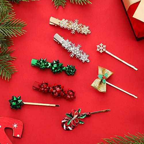 16 Peace Christmas Hair Clips for Women Rhinestone Snowflake Hair Clips Candy Cane Christmas Hair Accessories Candy Hair Accessories Alligator Xmas Bow Hair Pins Barrettes for Girls Holiday Gift