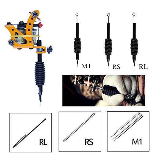 Tattoo Needles and Tubes Combo - 20Pcs Disposable Tattoo Tubes with Matching Mixed Tattoo Needles 3RL 5RL 7RL 9RL 5RS 7RS 9RS 5M1 7M1 9M1 for Tattoo Supplies Tattoo Machine (Black+Black-20pcs)