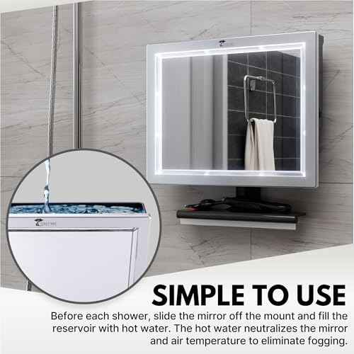 ToiletTree Products Deluxe LED Fogless Shower Mirror with Squeegee Anti-Fog Mirror - Adjustable Shaving Mirror with a Squeegee - Rust-Proof, Impact-Resistance Bathroom Shower Mirror