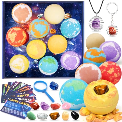 10 Pack Galaxy Bath Bombs for Kids with Surprise Toys Inside Organic Bubble Bath Bombs with Solar System Gemstones Easter Christmas Birthday Gift for Kids Boys Girls