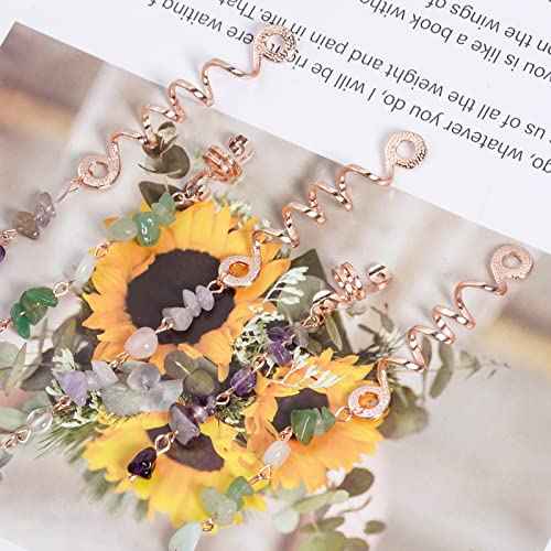 hoyuwak 40 Pcs Hair Jewelry for Braids Loc Dreadlock Accessories Hair Beads Clips Cuffs Charms Rings for Women Hairstyle Decoration Rave, Rose Gold