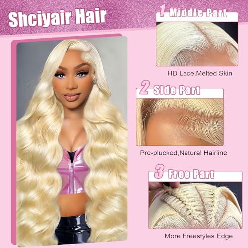 26 Inch 613 Lace Front Wig Human Hair 200 Density Blonde Wig Human Hair Body Wave Blonde Lace Front Wigs Human Hair Pre Plucked 613 HD Lace Frontal Wig 13x6
