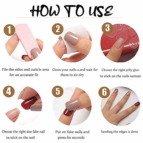 Long Press on Nails Marble False Nails Art Full Cover Acrylic Coffin Orange Fake Nails for Women and Girls 24PCS