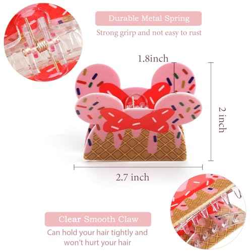2Pcs Mouse Ears Hair Claw Clips for Women Girls, Cute Cartoon Mouse Ears Barrettes Hair Accessories for Thin Hair, Small Medium Party Fun Gifts for Theme Park Trip Essentials
