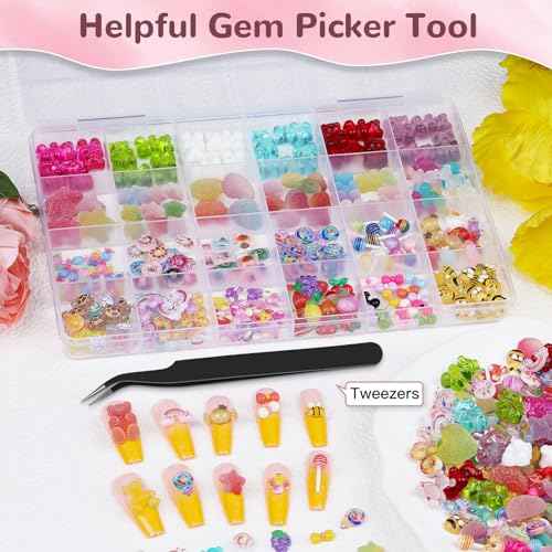 230Pcs Kawaii Nail Charms 3D Heart Candy Bow Charms Cute Turtle Bee Flatback Slime Charms 20 Shapes Assorted Nail Supplies for Women Girls Nail Art Design DIY Crafts