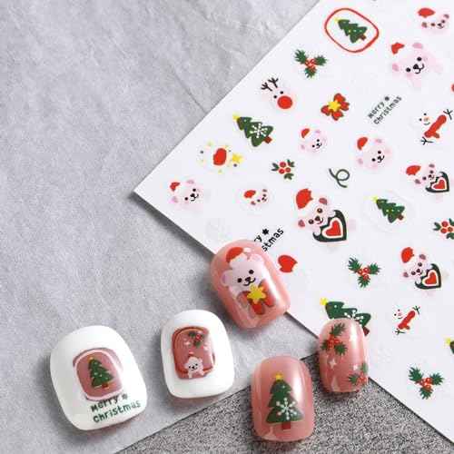 9 Sheets Christmas Nail Art Stickers 3D Self-Adhesive Winter Xmas Nail Decals Santa Claus Xmas Tree Snowman Elk Nail Design Stickers for Women Girls DIY Christmas Manicure Decoration Accessories