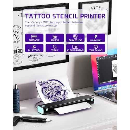Phomemo Tattoo Stencil Printer, M08F Bluetooth Tattoo Machines Tattoo Printer,Compatible with Phone/Tablet/PC, Tattoo Supplies for Tattoo Artists & Beginners, Black