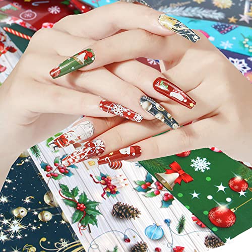 Onsdag Holographic Nail Foil Transfer Stickers Decals, Winter Christmas Polish Sheets Sky Starry Paper Foils Snowflake Nails Supplies for Glue Women Manicure Film Decorations