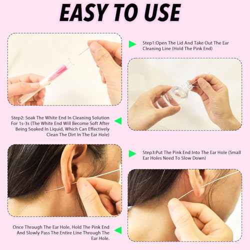 Ear Hole Cleaner 300PCS Ear Piercing Cleaner Floss,5 Colors Earring Hole Cleaner for Girls Women Men,Disposable Piercing Cleaner Floss Ear Piercing Care Cleaning Tool (A-5colors)