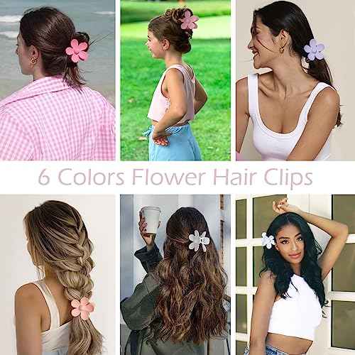 Flower Hair Clips 6 PCS Flower Claw Clips Daisy Clips for Women Matte Large Claw Clips Strong Hold Jaw Clamps Hair Accessories for Thick Hair 6 Colors