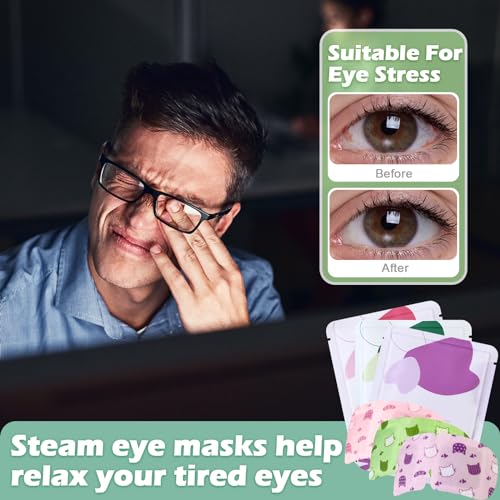 48 Pack Steam Eye Mask Disposable Self Heating Warm Compress for Dry Eyes, Unscented Lavender Rose Scented for Women Men Sleep Spa Travel Relaxing Gift