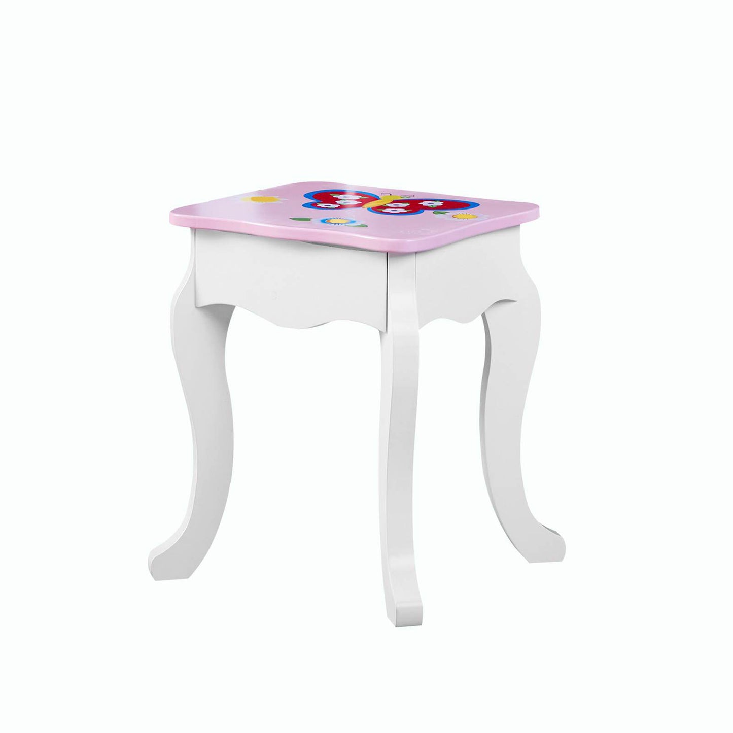 Kids Vanity Set Floral Printed Wooden Makeup Dressing Princess Table
