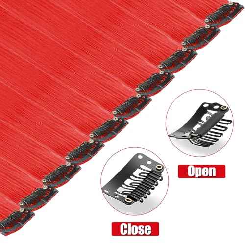 12 PCS Red Hair Extensions Clip in, 22 Inch Colored Hair Extensions Party Highlights Long Straight Synthetic Hairpieces for Women Kids Girls Cosplay