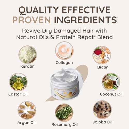 VITAMINS hair cosmetics Keratin Hair Mask - Protein Repair Keratin Treatment - Deep Conditioner for Dry, Damaged, Curly, Straight & Frizzy Hair with Biotin, Collagen & Castor Oil - 8.5 Fl Oz