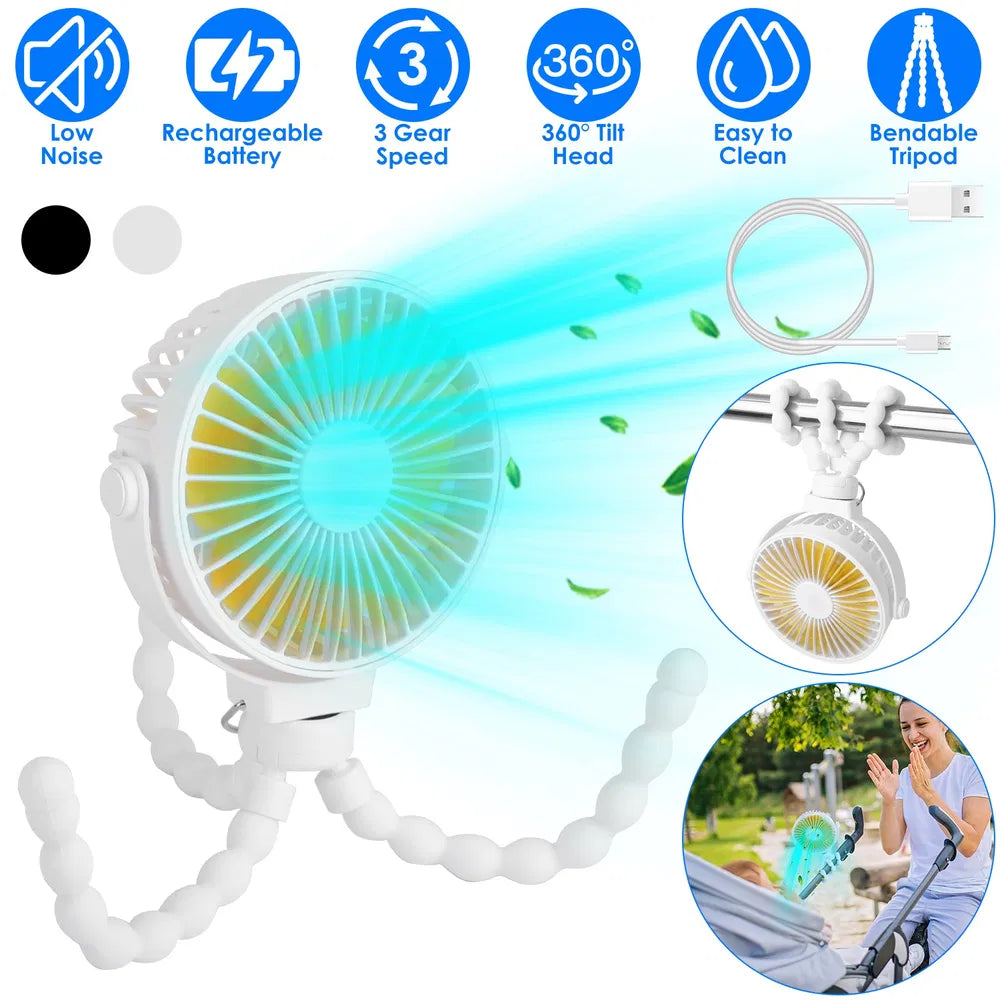 Rechargeable Portable Baby Stroller Fan with Flexible Tripod & 3 Speeds