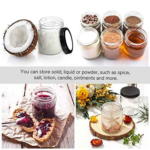 Small Glass Jars with Lids, 4 oz Glass Jars with Plastic Woodgrain Lids & Inner Liners, Reusable Travel Cosmetic Containers for Creams, Makeup, Lotion, Spice- 2 pack
