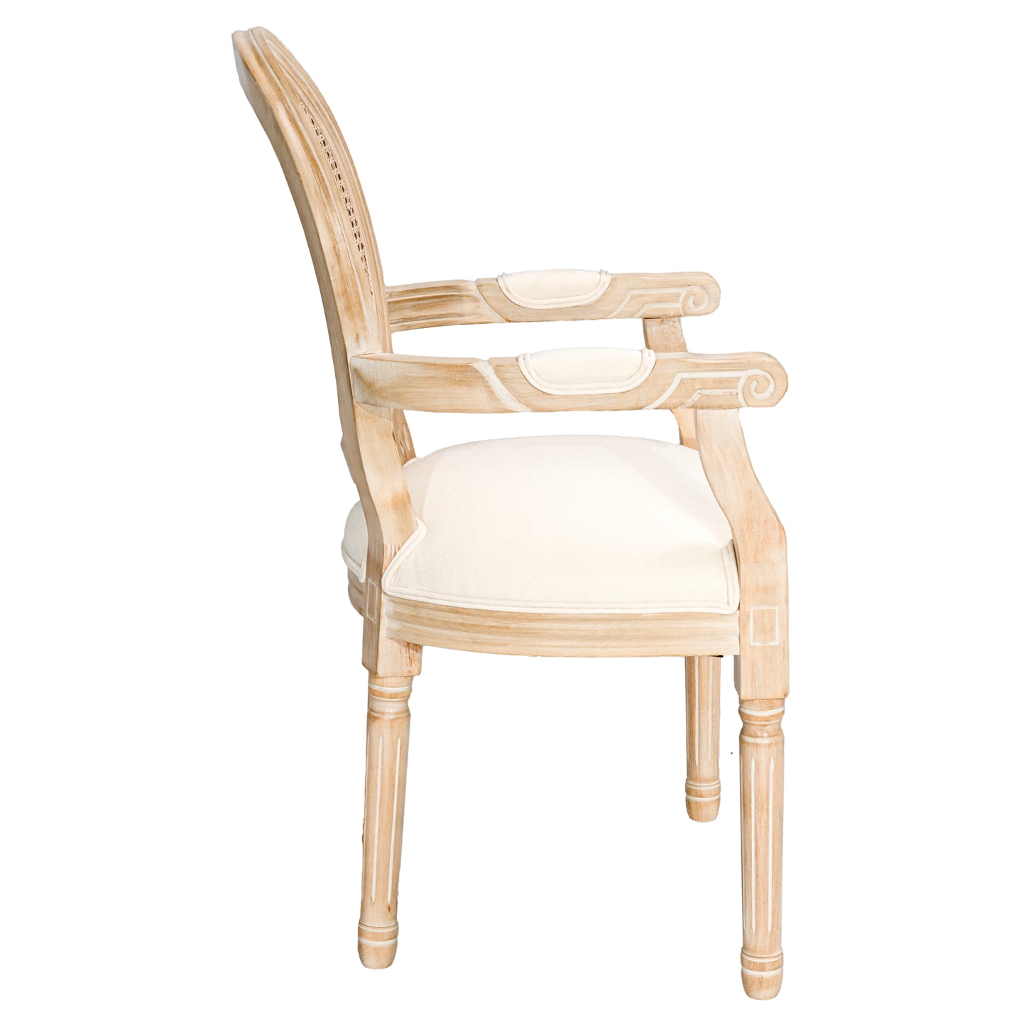 French Country Dining Armchair Set of 2 - Beige Upholstered Chairs