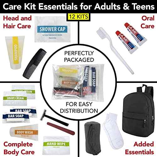 12 Packs of Homeless Backpack Kits Winter Care Package Supplies Bulk Hygiene Toiletries, Homeless Winter Survival Supplies Bulk Kits with Socks, Blanket