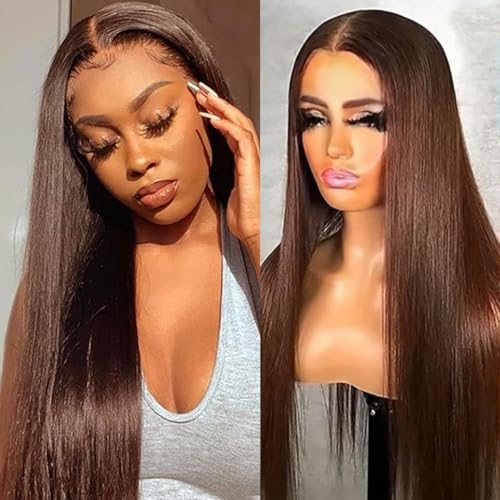 Chocolate Brown Lace Front Wigs Human Hair 13x6 HD Lace Front Human Hair Wigs For Women 250% Density #4 Middle Brown Lace Frontal Wig (16 Inch)
