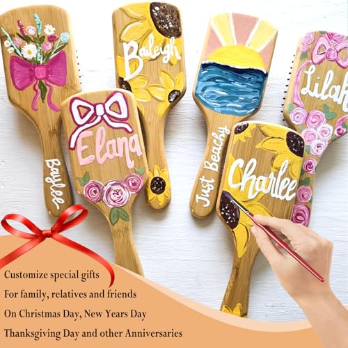 12 Pcs Bamboo Hair Brushes for Women, Bulk Natural Bamboo Bristles Paddle Brush for Scalp Massage, Engraving, Painting, DIY Custom Gifts for Wedding