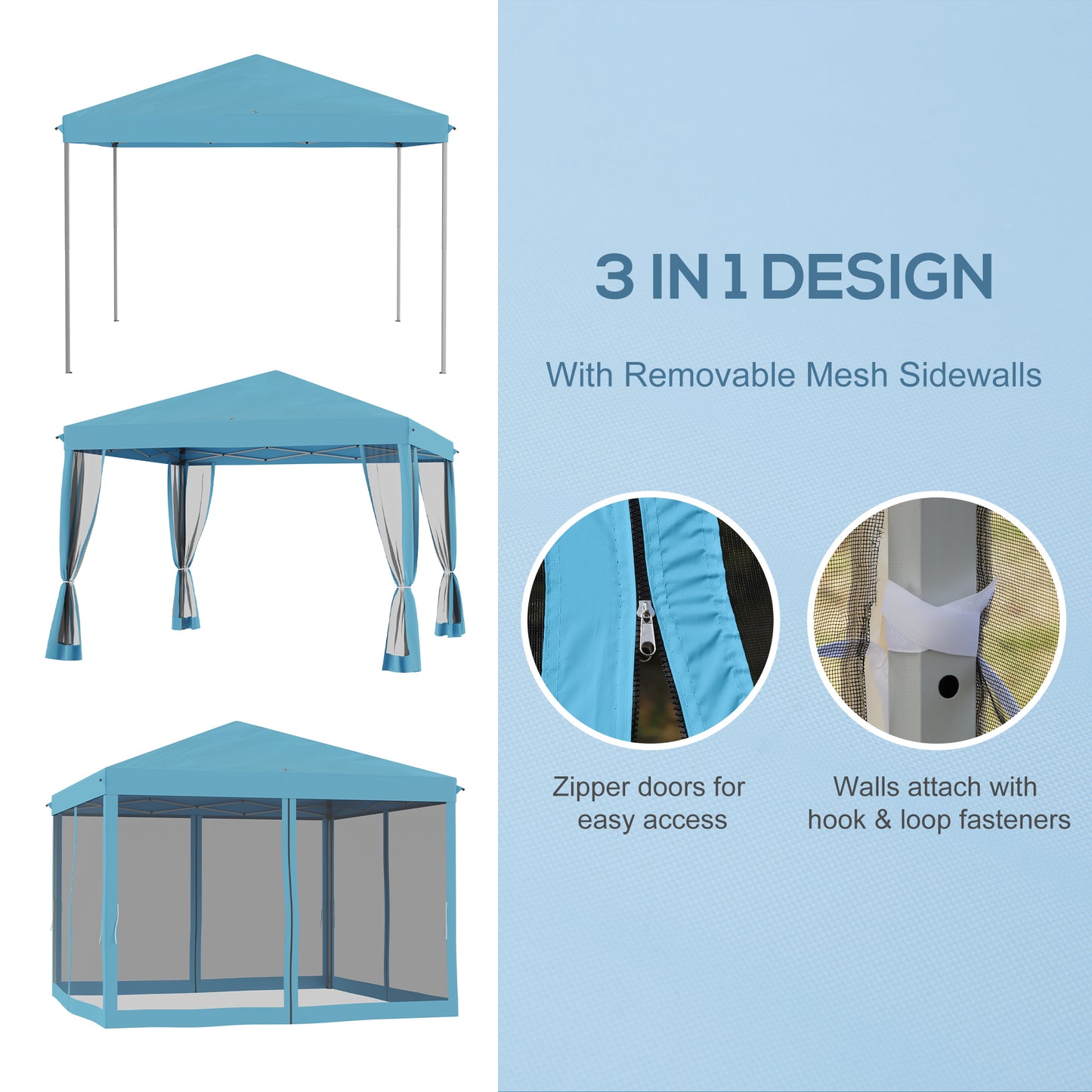 10x10 Pop Up Canopy Tent with Netting & Carry Bag - Light Blue