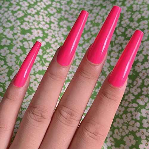 120pc XL Coffin Press on Nails Extra Long Colored Ballerina False Nail Tips Full Cover Artificial Fingernails Manicure Design Desigh Women Girls Christmas Gift (Hot Pink)