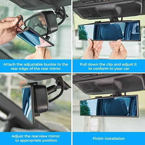 JOYTUTUS Rear View Mirror, Universal 11.81 Inch Panoramic Convex Rearview Interior Clip-on Wide Angle Mirror to Reduce Blind Spot Effectively for Car SUV Trucks - Blue