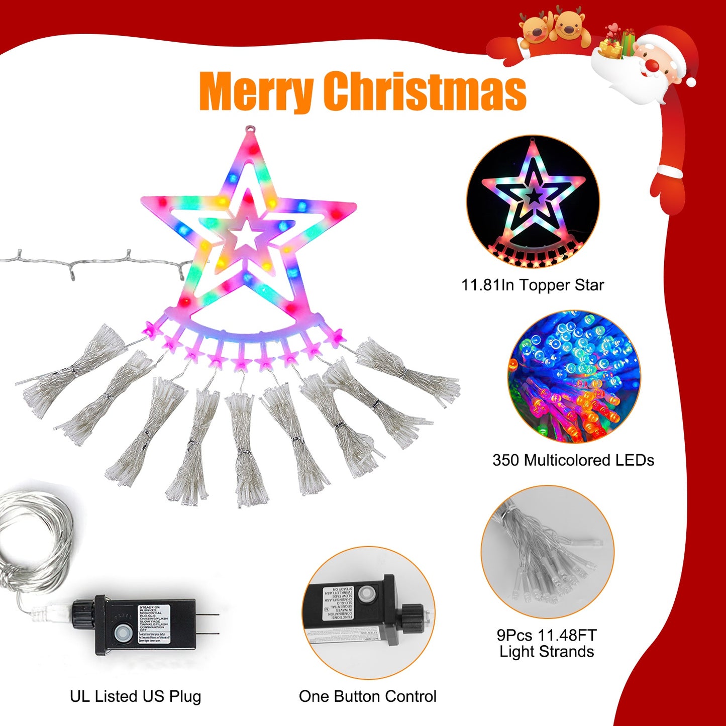 350 LED Christmas Star Waterfall String Lights - Multicolor, 11.48FT