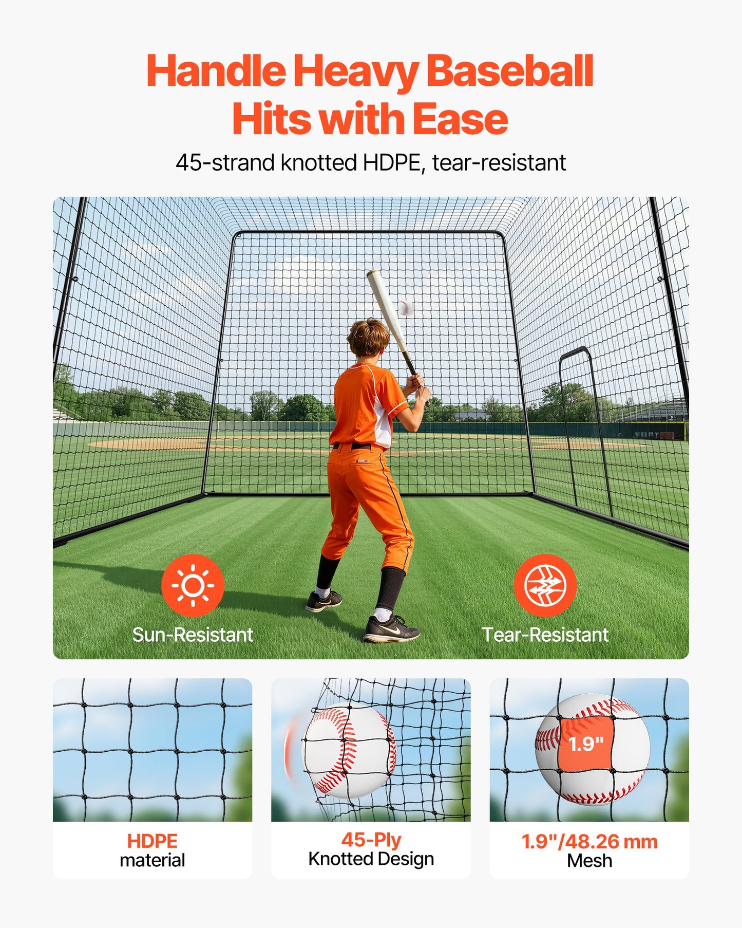 Portable Baseball Batting Cage 39.4x12.1x10.2 ft with Heavy-Duty Net & Steel Frame