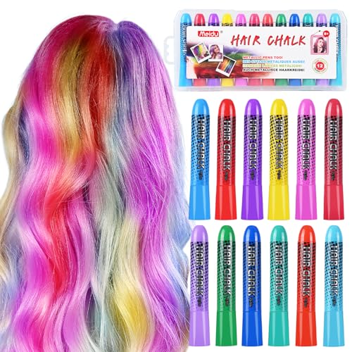 Hair Chalk for Girls Washable, 12-Color Temporary Hair Chalk for Girls Gifts for Dark Hair, Hair Dye Marker Gifts for Teen Girls Kids Age 5 6 7 8 9 10 11 12 13 Years Old for Christmas Birthday