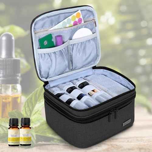 LUXJA Essential Oil Carrying Case - Holds 30 Bottles (5ml-30ml, Also Fits for Roller Bottles), Double-Layer Organizer for Essential Oil and Accessories, Black (Bag Only)