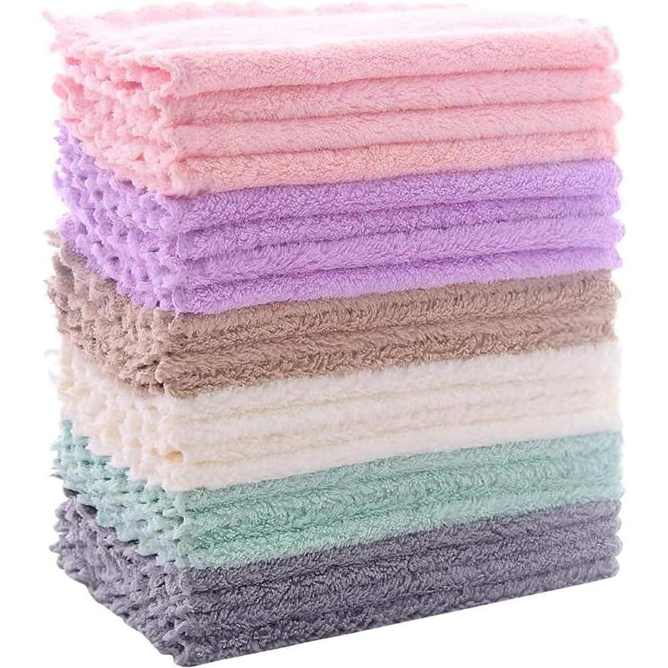 24-Pack Super Absorbent Coral Fleece Kitchen Dishcloths - Fast Drying