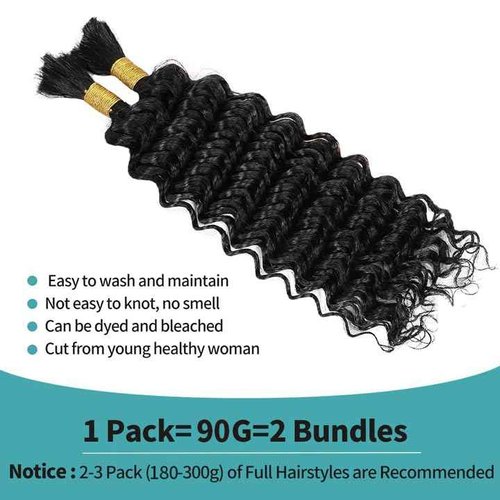 Human Braiding Hair for Boho Braids 22Inch Deep Wave Bulk Human Hair No Weft 90g (2Bundles-1Pack)10A Brazilian Virgin Curly Hair Extension Wet and Wavy Micro Human hair Braiding Hair