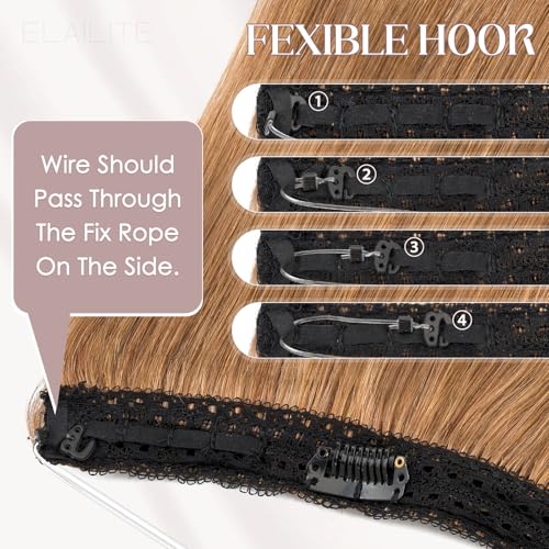 Elailite Halo Hair Extensions Real Human Hair for Women Light Brown Clip in Remy Hairpiece with Adjustable Invisible Wire 22 Inch 75G