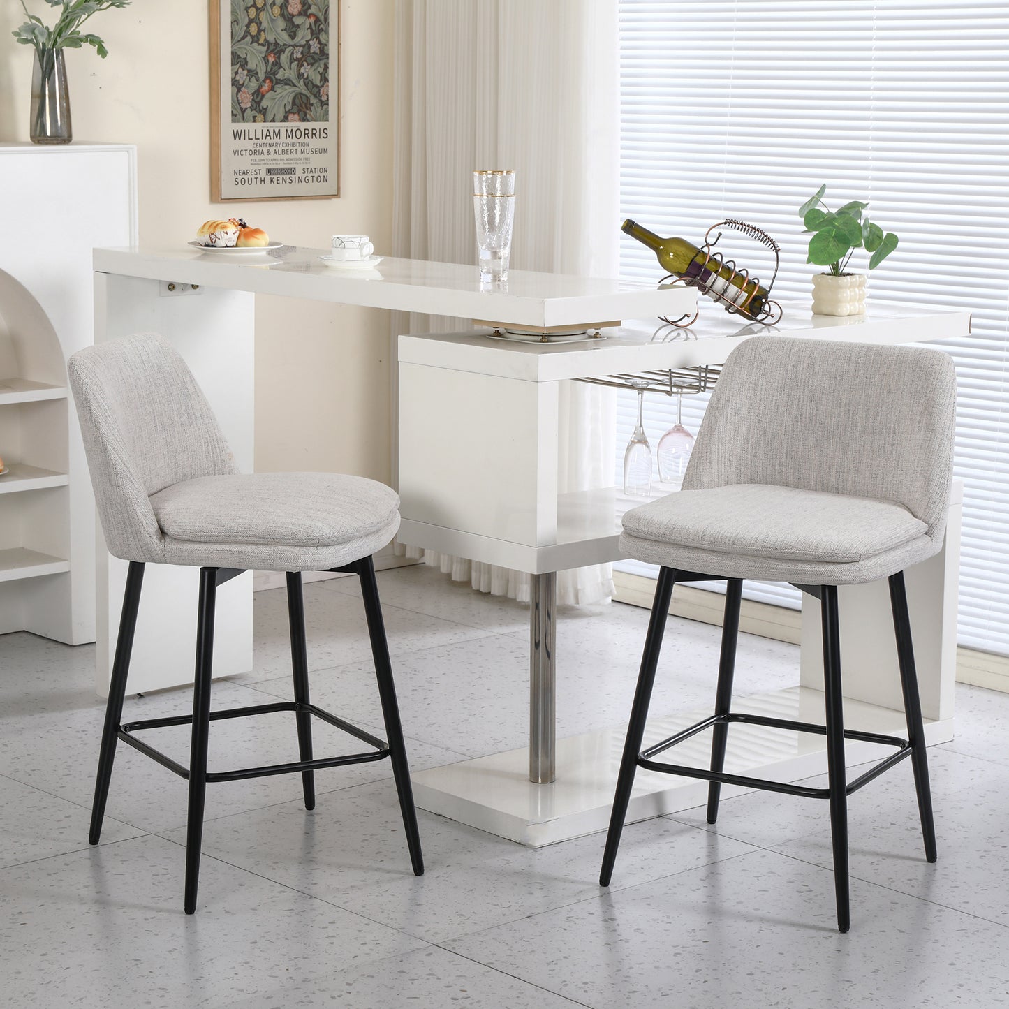 Counter Height Swivel Bar Stools Set Of 2, 360 Upholstered Barstools