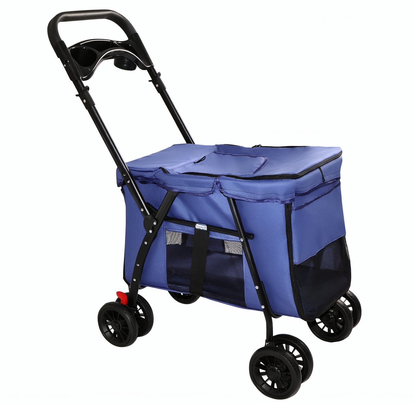 Foldable Pet Stroller with Breathable Mesh & Shockproof Wheels - Navy Blue