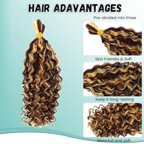 Human Braiding Hair Deep Water Wave Bulk Human Hair 4/27 Wet and Wavy Human Hair Bundles for Braiding No Weft 12A Brazilian Virgin Human Braiding Hair for Boho Braids 2 Bundles/Pack 30 Inch 100G