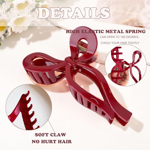 FULYA 3Pcs Red Bow Hair Clips Set for Women - red hair clip -hair bow clip,Nonslip Butterfly Hair Accessories,large claw clips for Thin thick hair,Perfect for Daily Wear, Parties (3P Red Clips)