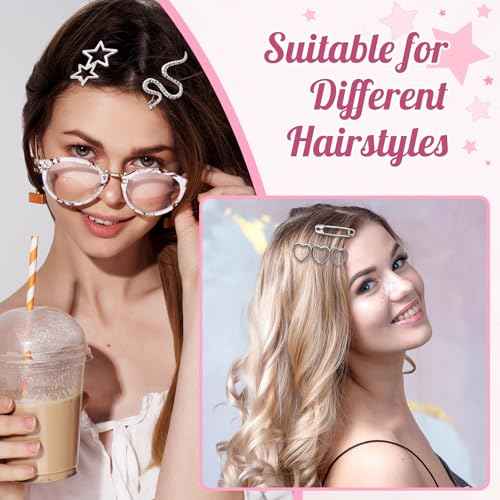 30 Pcs Y2K Hair Clips Set for Girls Women Kawaii Star, Retro Cross Guitar Leopard Print Non-Slip Barrettes Cute 2000s Hair Accessories for Kids
