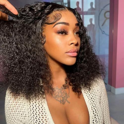 Curly Bob Wig Human Hair 13X4 Water Wave Lace Front Wig Human Hair Pre Plucked 250% Density Curly Bob Wigs for Women Natural Color 14 Inch¡¦