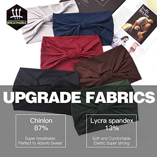 Yeshan Wide Headbands for Women Large African Bandana headband Non Slip Boho Head bands Yoga Running Sports Workout Gym Turbans Thick Head band,pack of 6
