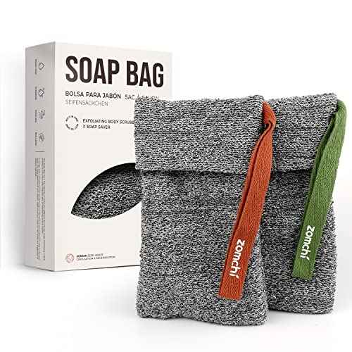 ZOMCHI 2 Pieces Exfoliating Soap Bags, Soap Savers for Bar Soap, Soap Bar Pouch for Deep Exfoliation, Foaming Soap Sock for Shower