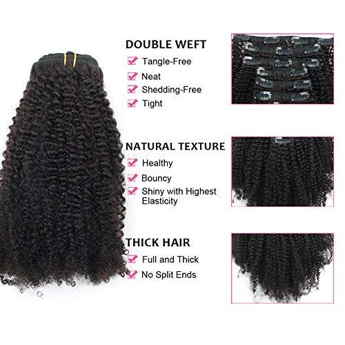 ABH AMAZINGBEAUTY HAIR Afro Coily Clip in Hair Extensions Real Human Hair 4B and 4C Double Wefts Remy Coily Clip ins for African Americans 120 Grams 7pcs 17 Clips, #1B Natural Black 14 Inch