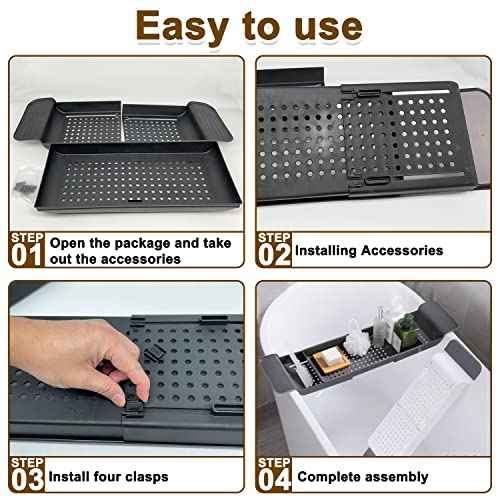 Expandable Drain Bath Shelf Caddy Tray, Multifunctional Plastic Bathtub Tray Bathroom Organizer Simple Stylish Bathtub Storage Rack for Candle Towel, Book, Wine, Phone, Shower