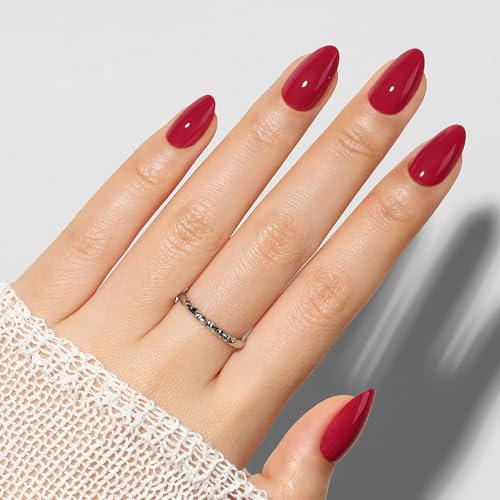 UNA GELLA Red Press On Nails Almond: Fall Halloween Soft Gel Press Ons with Nail Glue, 16 Sizes - 32 Reusable Short Fake Nails Kit, Christmas Mani Gift